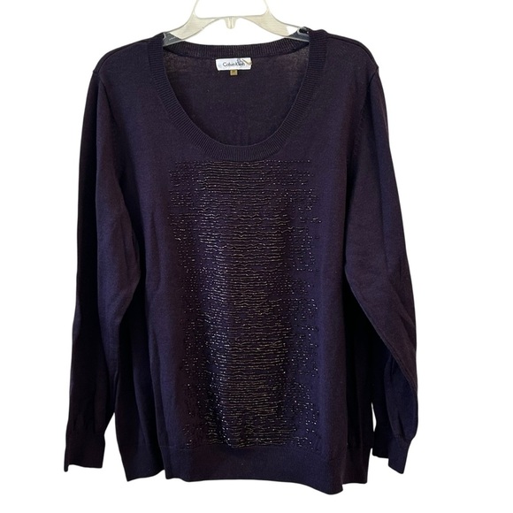 Calvin Klein Women's Fall Dark Purple Sweater 2X Embellished Bead Detail - Picture 1 of 7